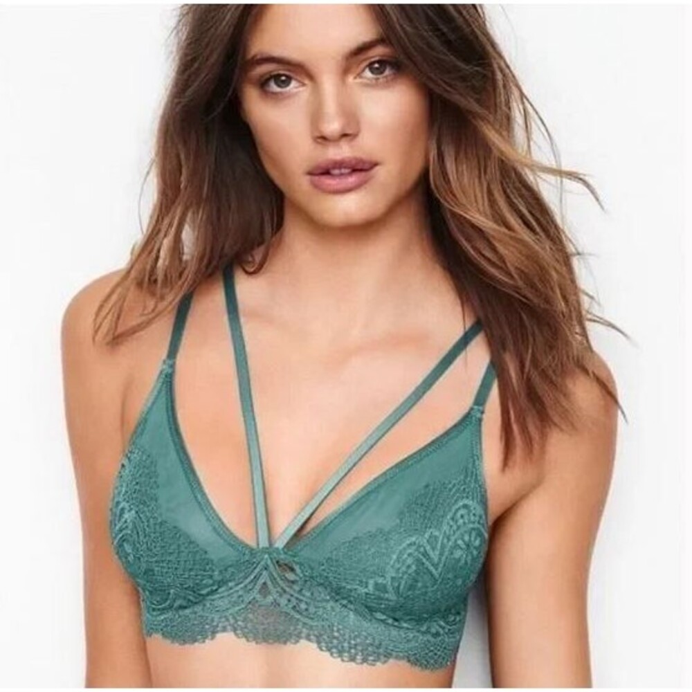 Victoria's Secret Teal Lace Strappy Bralette with Double Front Straps